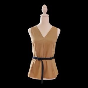 LOFT Tan Sleeveless Blouse with Black Belt
